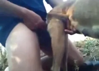 Thai guy with a nice dick pleasing a dog